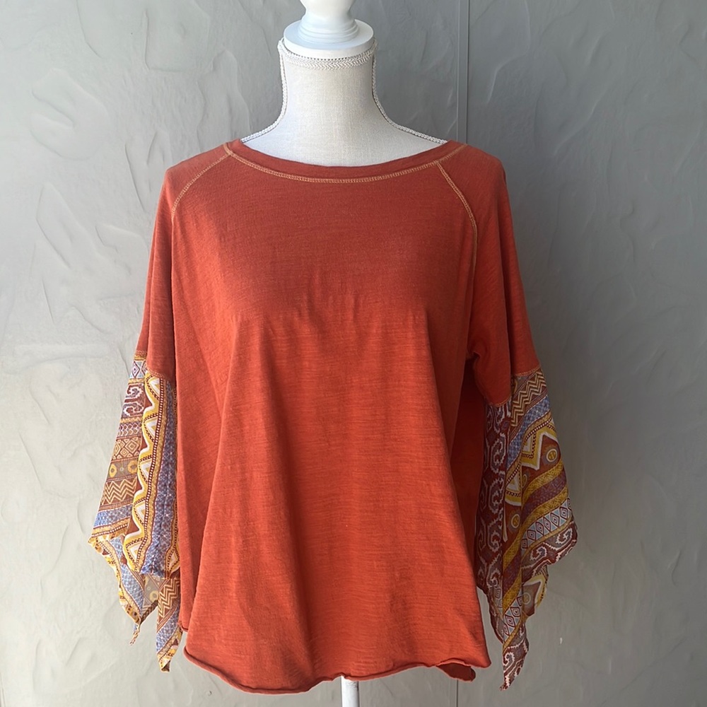 Umgee Scoop Neck Boho Top Orange Small